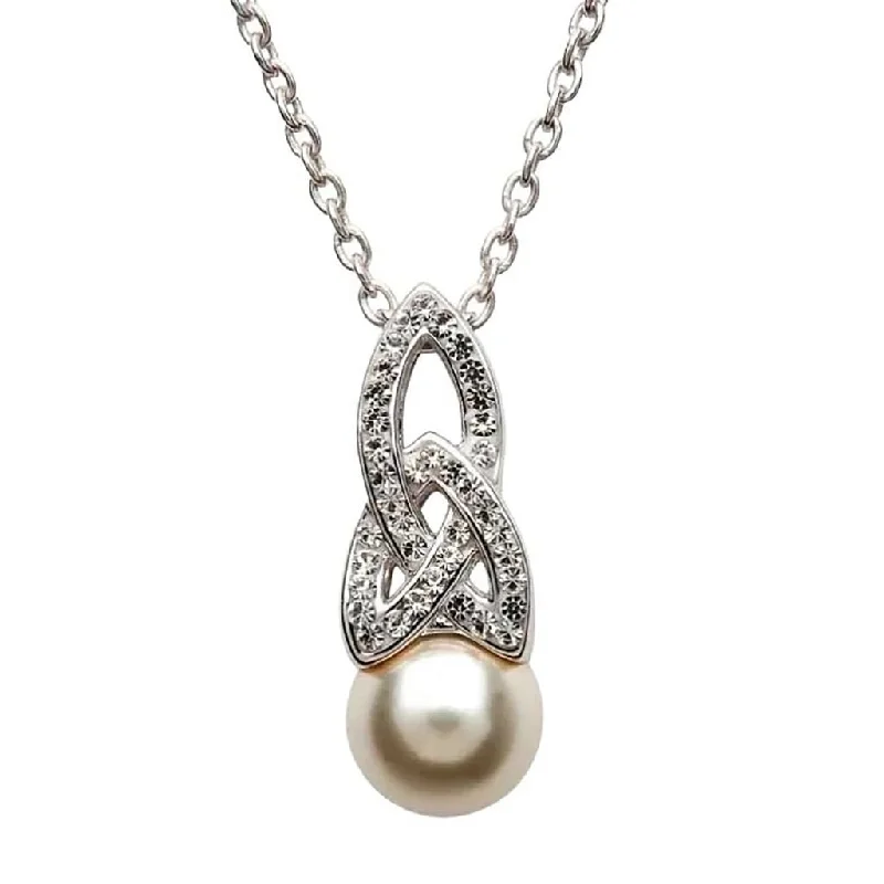 Ladies rolling wave necklaces -Shanore : Celtic Pearl Necklace Adorned By Crystals