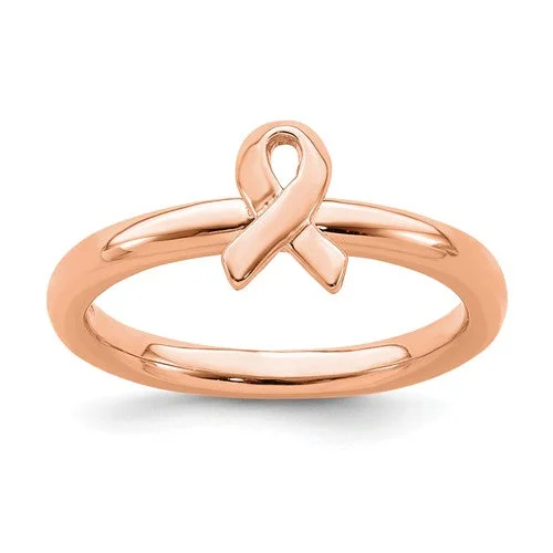 Ladies Rings for Dream Spark-Sterling Silver Stackable Expressions Rose Gold Awareness Ribbon Ring