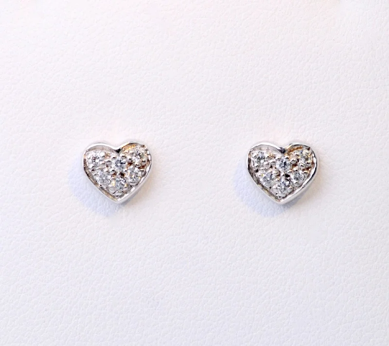 Ladies Earrings with Anchor Spark-14K white gold heart-shaped post earrings with pave diamonds