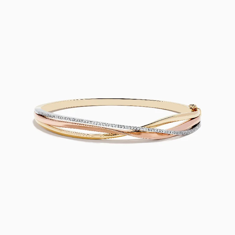 Coin edge bracelets -Trio 14K Three-Tone Gold Diamond Bangle 0.29 TCW