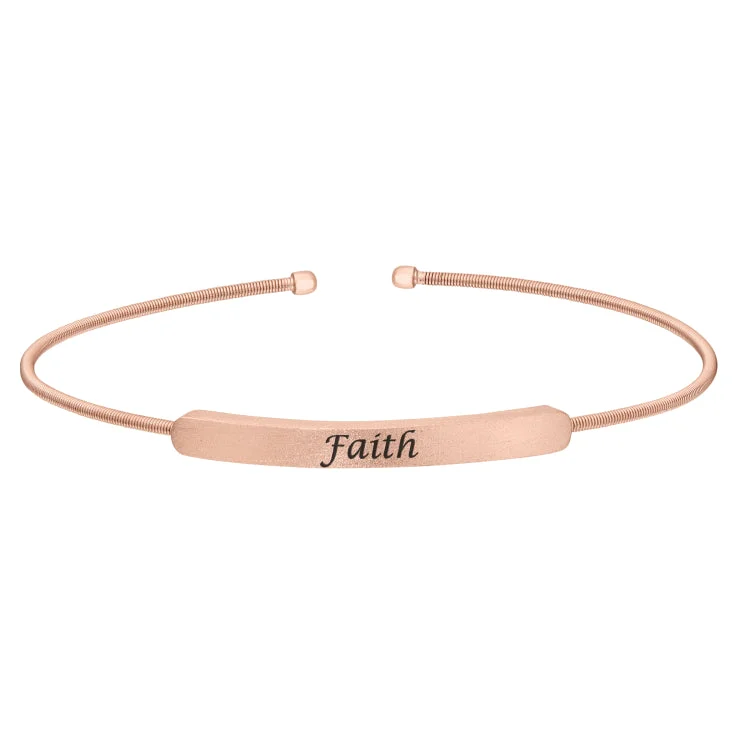 Robust chunky bracelets -Rose Gold Finish Sterling Silver Cable Cuff Bracelet With Name Plate - FAITH