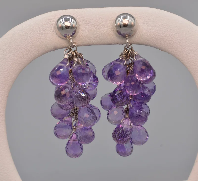 Ladies Earrings with Beaded Glow-18K white gold grape cluster earrings