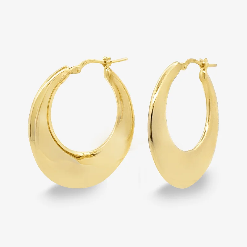 Ladies Earrings in Warm Gold-2mm Graduated Flat 1.25" Hoop Earrings