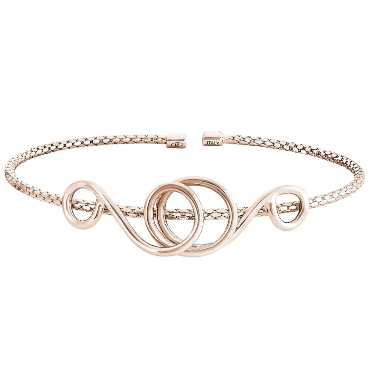 Affordable chic bracelets -Rose Gold Finish Sterling Silver Corean Cable Cuff Bracelet with a High Polished Central Swirl