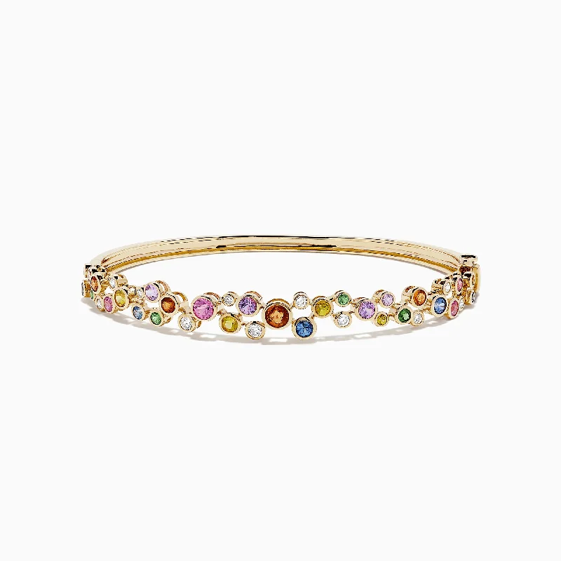 Triangle drop bracelets -Watercolors 14K Gold Multi Sapphire and Diamond Bangle, 2.80 TCW