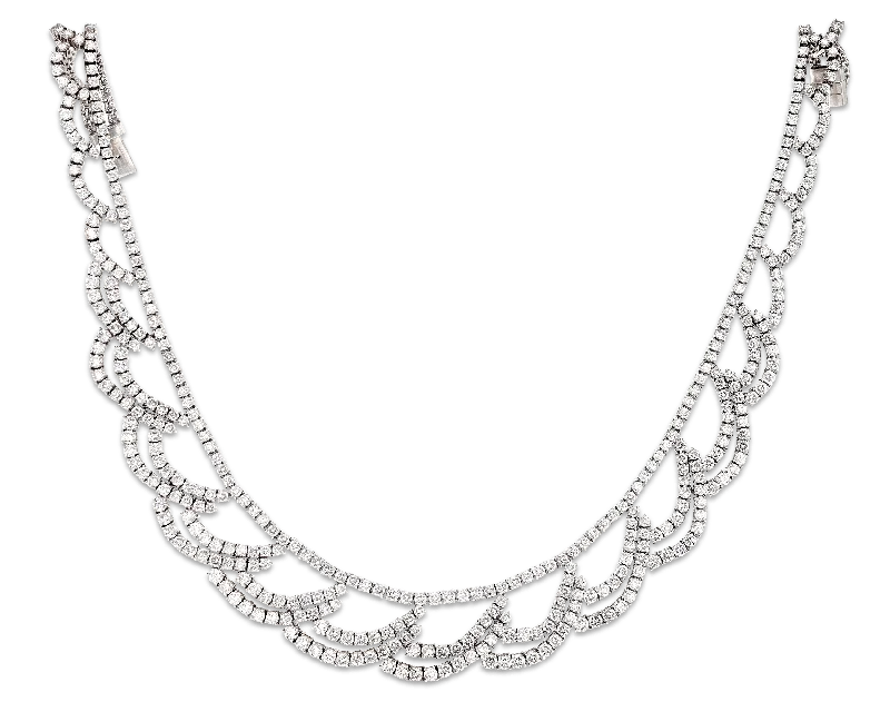 Ladies weathered patina necklaces -Scalloped Diamond Necklace, 42.50 Carats