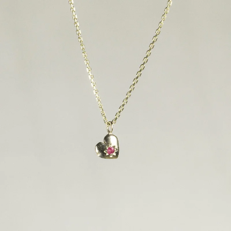 Ladies ethereal moonstone necklaces -Tiny Heart Necklace with Ruby