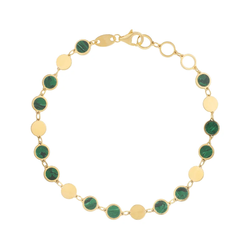 Signature style bracelets -14K Malachite Geometric Mirror Gem Chain Bracelet