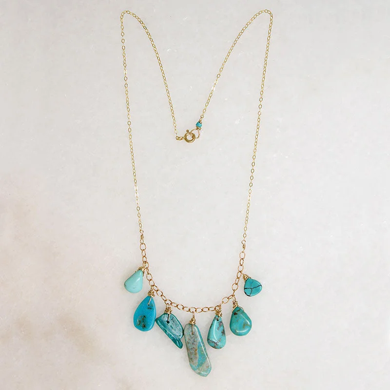 Ladies satin sheen necklaces -Turquoise Drop Festoon Necklace by Brin