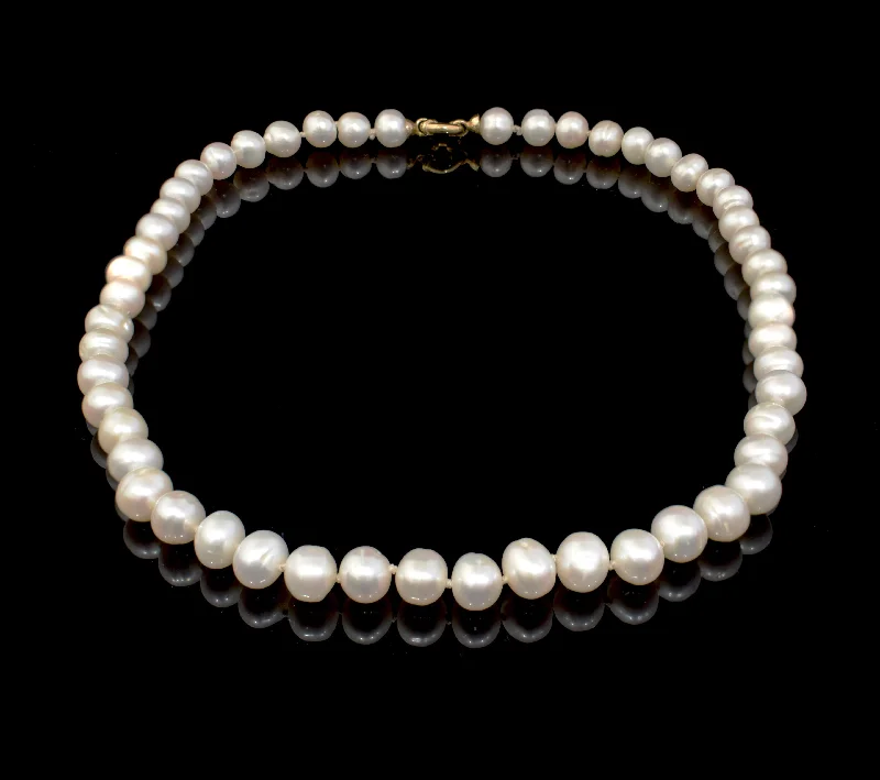 Ladies vivid painted necklaces -White Pearl Necklace with gold 18k elements