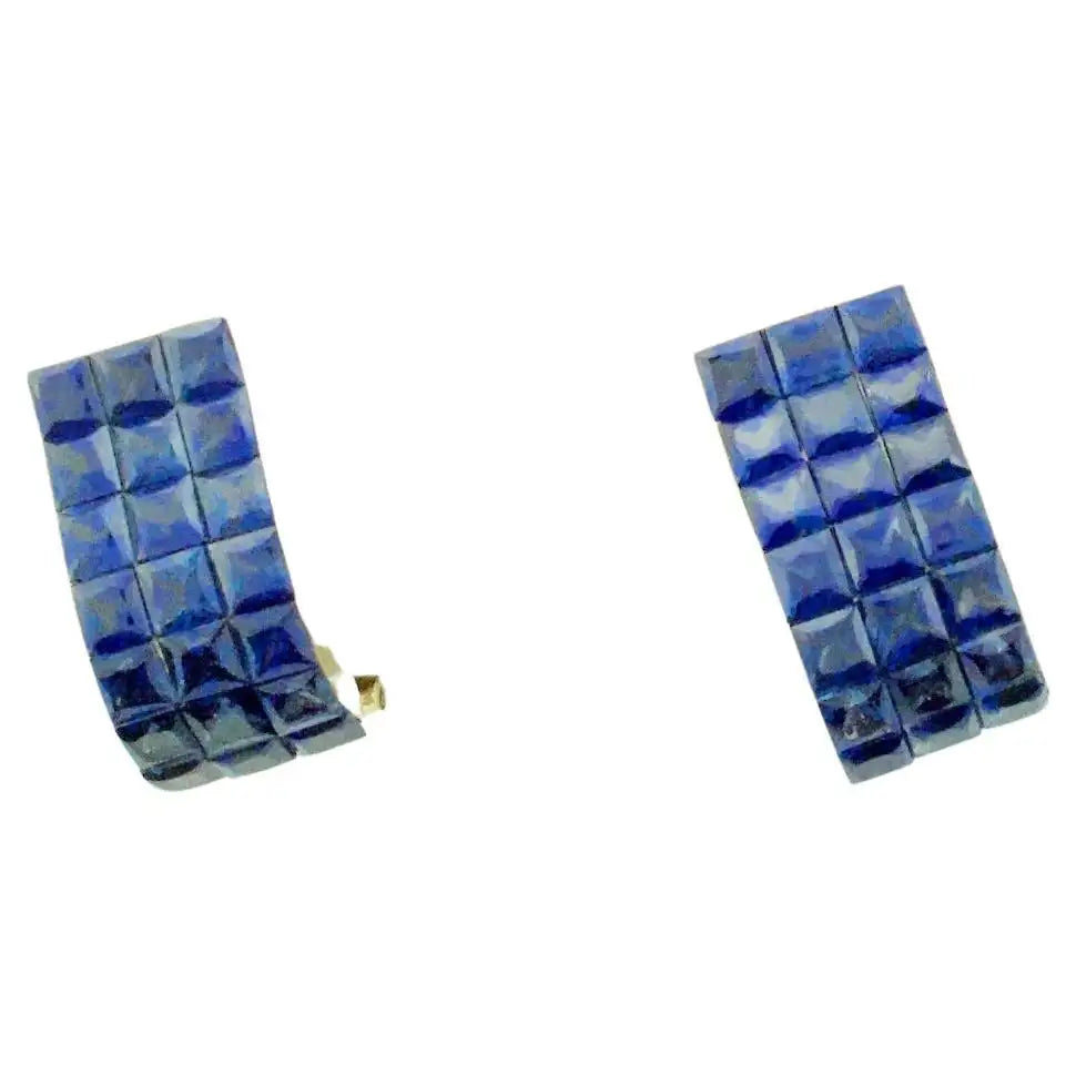 Ladies Earrings with Lock Glow-Invisibly Set Sapphire Earrings in 18k Yellow Gold