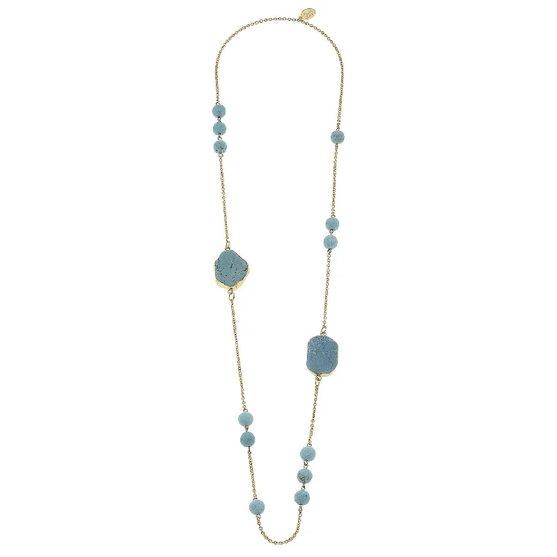 Ladies upscale gem necklaces -Necklace - Gold Chain W/Matte Turquoise