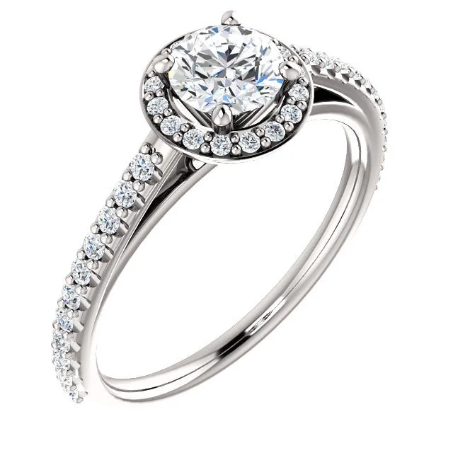 Ladies Engagement Rings with Opal Shine-14k White Gold 3/4 CTW Round Diamond Halo-Style Complete Engagement Ring