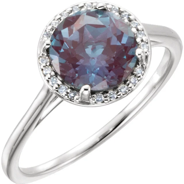 Ladies Rings Matte Spark-14k Gold Lab Created 8mm Round Alexandrite & Diamond Halo Ring