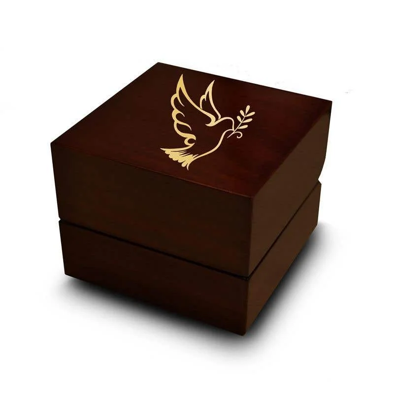 Ladies Engagement Rings with Vivianite Spark-White Dove Symbol Engraved Wood Ring Box Chocolate Dark Wood Personalized Wooden Wedding Ring Box