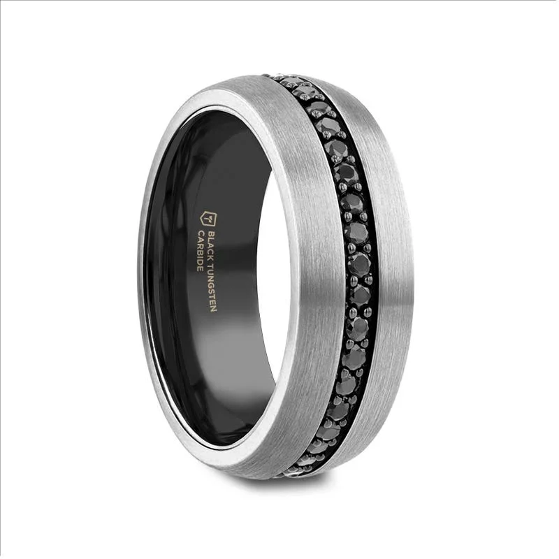 Ladies Rings with Blue Sapphire-Thorsten PILOT Gunmetal Tungsten Ring with Black Sapphires - 8mm