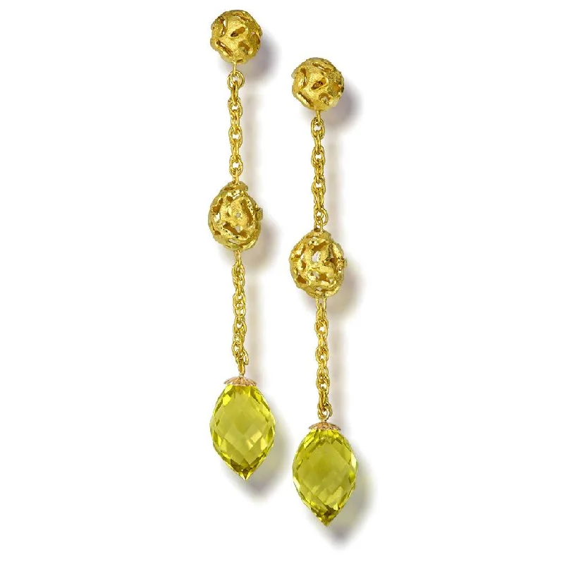 Ladies Earrings with White Muscovite-Gold Meteorite Drop Earrings with Lemon Citrine