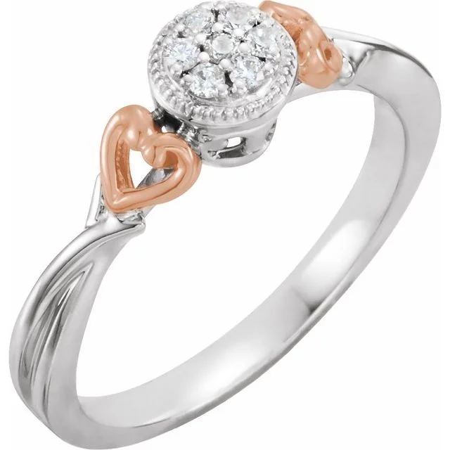 Ladies Rings with Cloud Shine-10K White Gold and Rose Gold Heart 1/10 CTW Natural Diamond Promise Ring