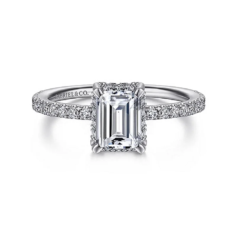 Ladies Engagement Rings Organic Shine-Gabriel & Co. Hart - 14K White Gold Hidden Halo Emerald Cut Diamond Engagement Ring