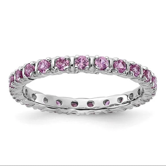 Ladies Rings Gift Glow-Sterling Silver Stackable Expressions Created Pink Sapphire Eternity Ring