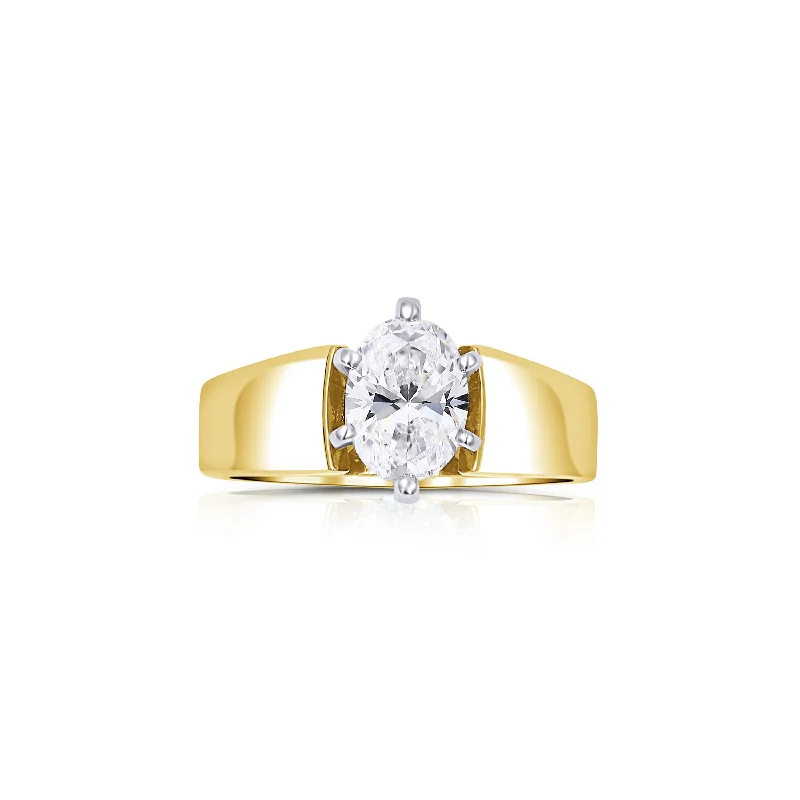 Ladies Engagement Rings Four Glow-14K Yellow Gold Oval 1.07 Carat Diamond Engagement Ring