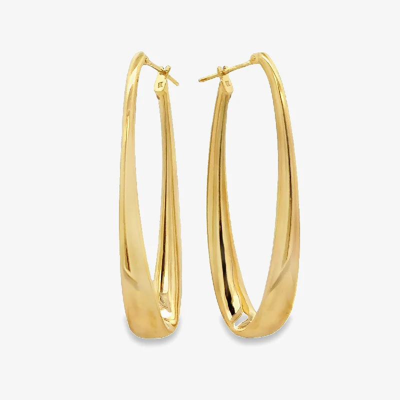 Ladies Earrings Classic Spark-Long Tapered Oval Hoop Earrings