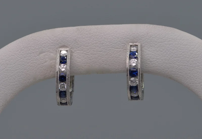 Ladies Earrings for Evening Spark-18K white gold hoop earrings with Diamonds & Sapphires