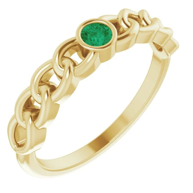 Ladies Rings with Amber Scapolite-14K Yellow Gold Natural Emerald Curb Chain Ring