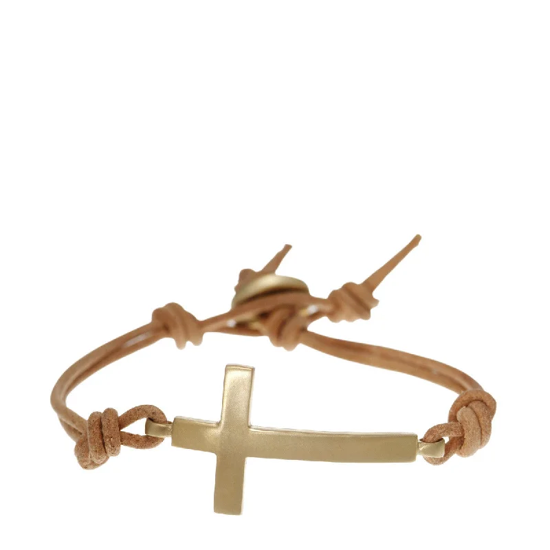 Elephant wisdom bracelets -10K Gold Cross Bracelet on Natural Leather