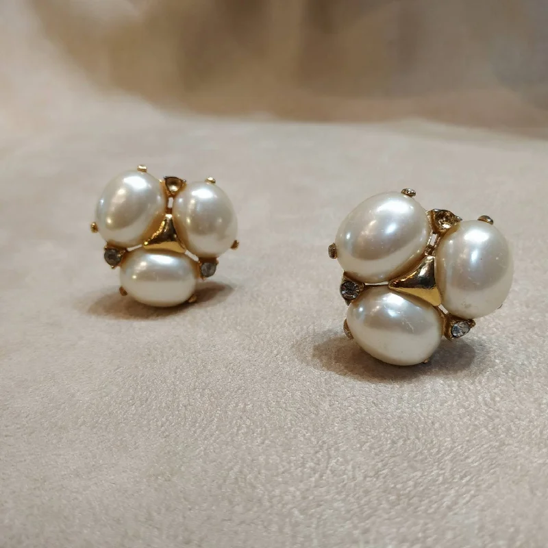 Ladies Earrings with Blue Glaucophane-Vintage Ciner 3 Pearl Earrings