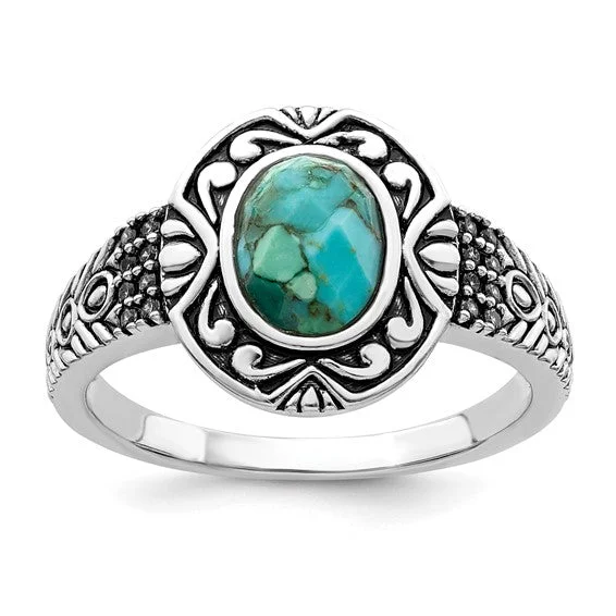 Ladies Rings for Student Spark-Sterling Silver Antiqued Finish Turquoise Ring