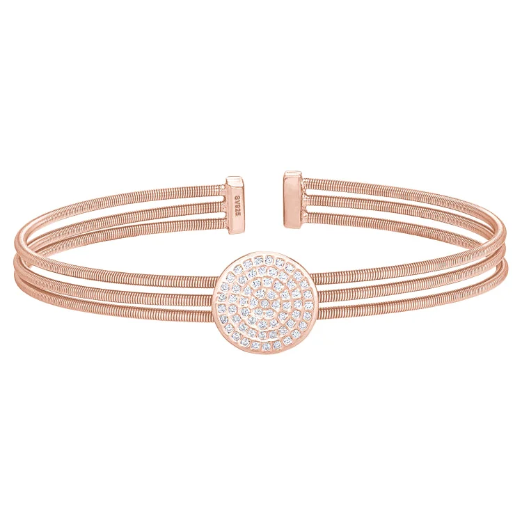 Yoga calm bracelets -Rose Gold Finish Sterling Silver Three Cable Cuff One Circle Bracelet with Simulated Diamonds