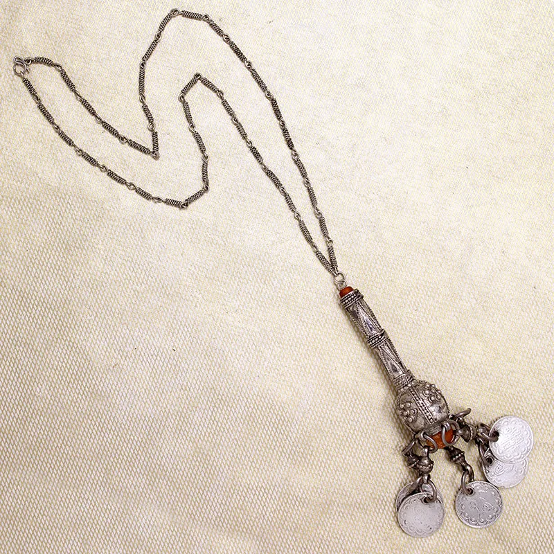 Ladies nature’s breath necklaces -Silver Tribal Necklace with Copal and Coins