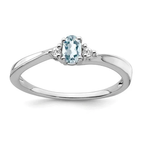 Ladies Rings with Teardrop Spark-14k White Gold Oval 5x3mm Genuine Aquamarine And Diamond Ring