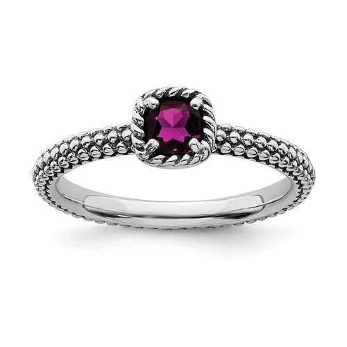 Ladies Rings with Grey Pollucite-Sterling Silver Stackable Expressions Rhodolite Garnet Ring