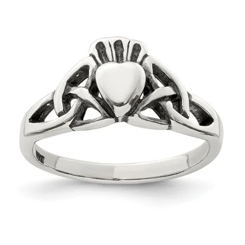 Ladies Rings for Love Glow-Sterling Silver Antiqued Celtic Knot Claddagh Ring