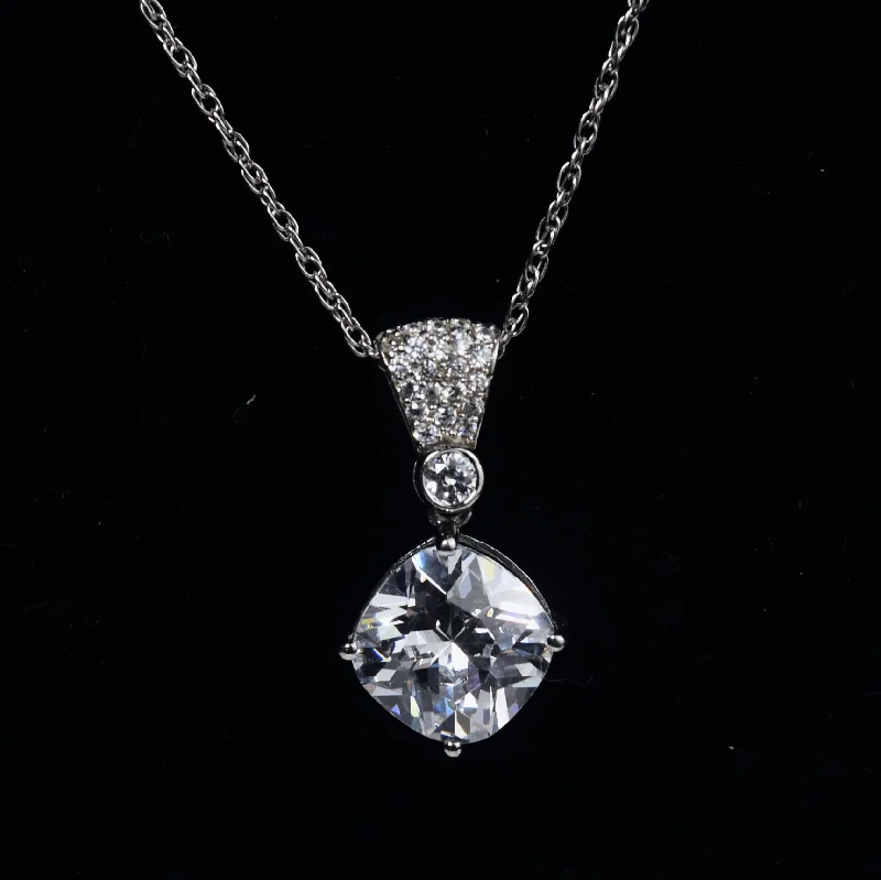 Ladies blooming floral necklaces -Sterling Silver Cubic Zirconia Pendant on Sterling Silver Chain Necklace - 18"