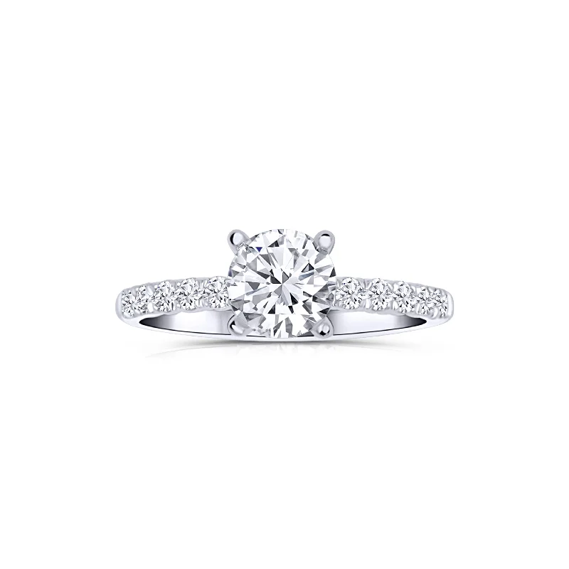 Ladies Engagement Rings Platinum Shine-14K White Gold Round 1.02 Carat Diamond Engagement Ring with 0.45ctw Diamonds Accents