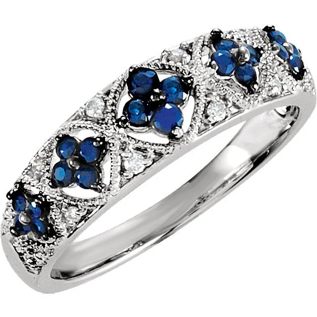 Ladies Rings Luxe Spark-Sterling Silver Genuine Blue Sapphire & .05 CTW Diamond Ring