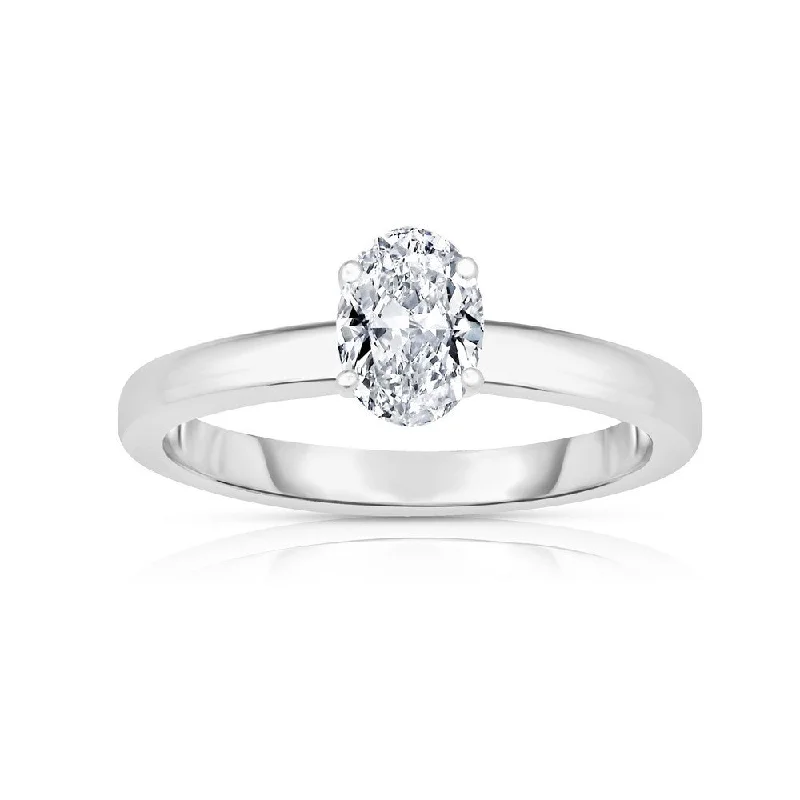 Ladies Engagement Rings with Okenite Glow-14K WHITE GOLD OVAL DIAMOND ENGAGEMENT RING WITH 0.61 CARAT TOTAL WEIGHT IJ COLOR SI2 CLARITY