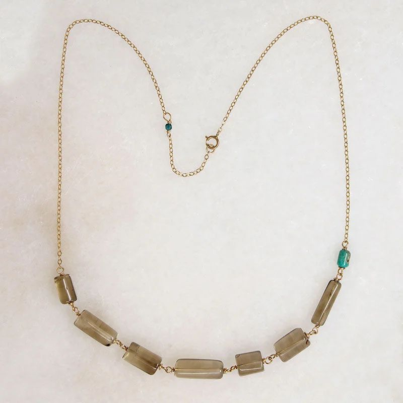 Ladies hexagon gleam necklaces -Subtle Smoky Quartz & Turquoise Necklace by Brin