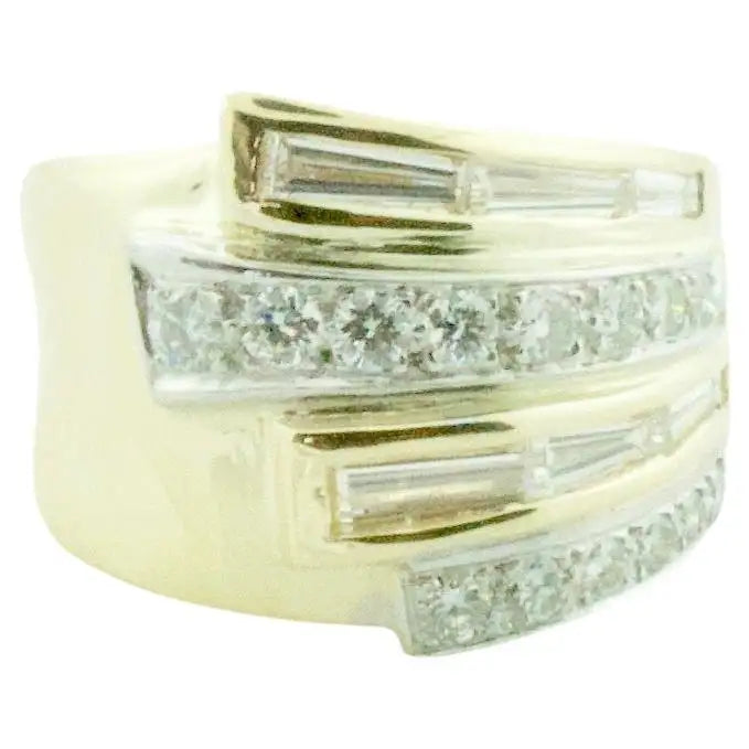 Ladies Rings with White Colemanite-Asymmetrical Diamond Yellow Gold Ring, Circa 1960's