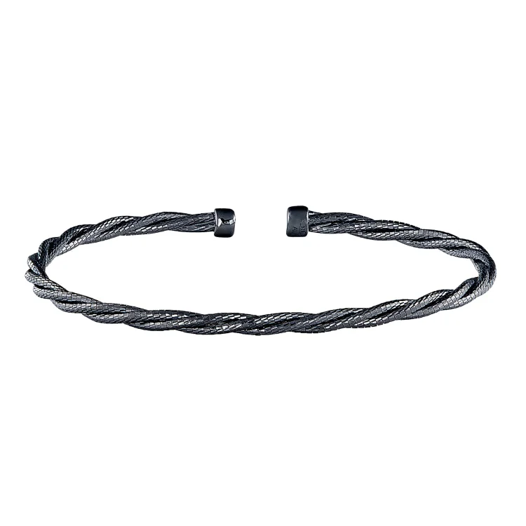 Courageous heart bracelets -Black Rhodium Finish Sterling Silver Twisted Cable Cuff Bracelet