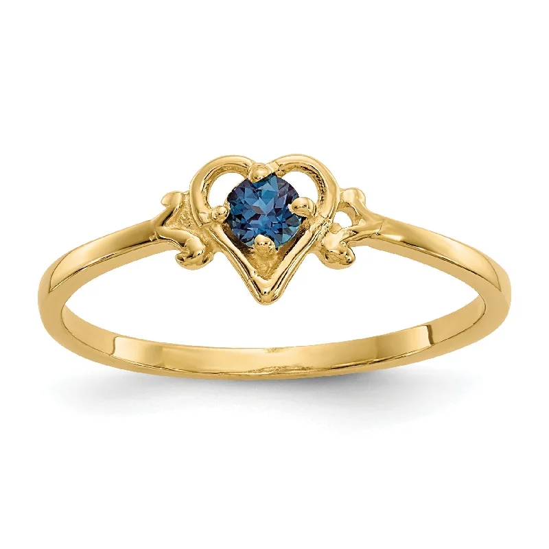 Ladies Rings with Deep Garnet-14K Yellow Gold Round Lab-Created Alexandrite June Petite Birthstone Heart Ring