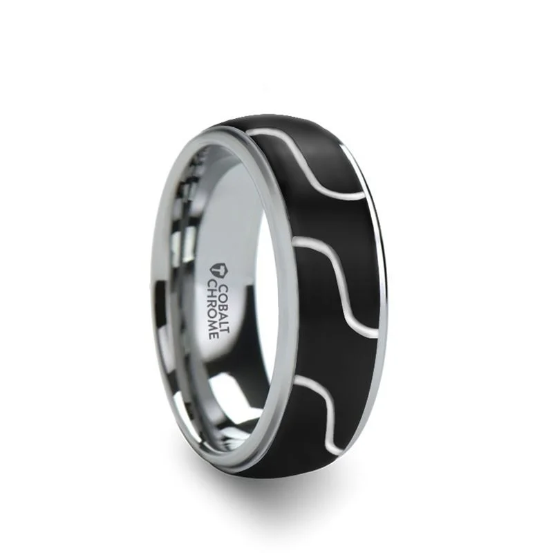 Ladies Rings Trendy Spark-Thorsten FUSION Cobalt Chrome Ring with Diagonal Pattern and Polished Edges - 8mm