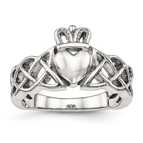 Ladies Rings with Pink Tugtupite-Stainless Steel Celtic Knot Claddagh Ring