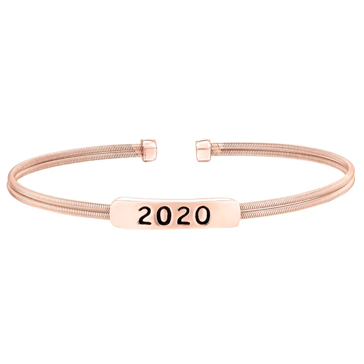 Throwback retro bracelets -Rose Gold Finish Sterling Silver Two Cable Cuff Bracelet with a Centeral Bar with 2020..