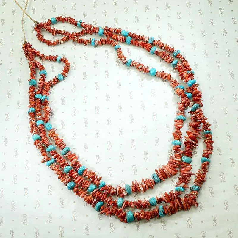 Ladies glass luster necklaces -Brilliant Triple-Strand Red & Turquoise Bead Necklace