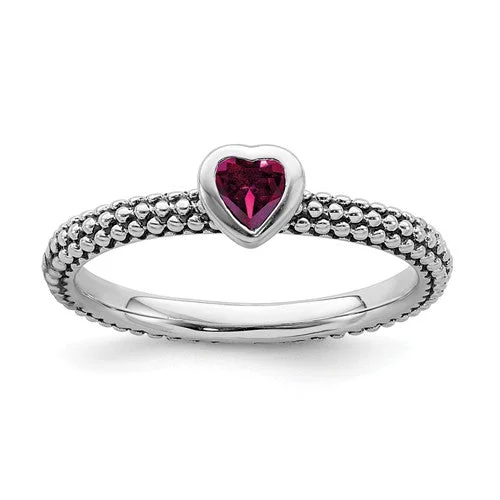 Ladies Rings with Teardrop Spark-Sterling Silver Stackable Expressions Ruby Heart Ring