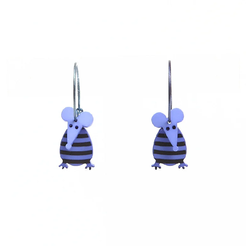 Ladies Earrings with Gold Sphalerite-Lene Lundberg K-Form Blue/Black Stripey Mouse Earrings